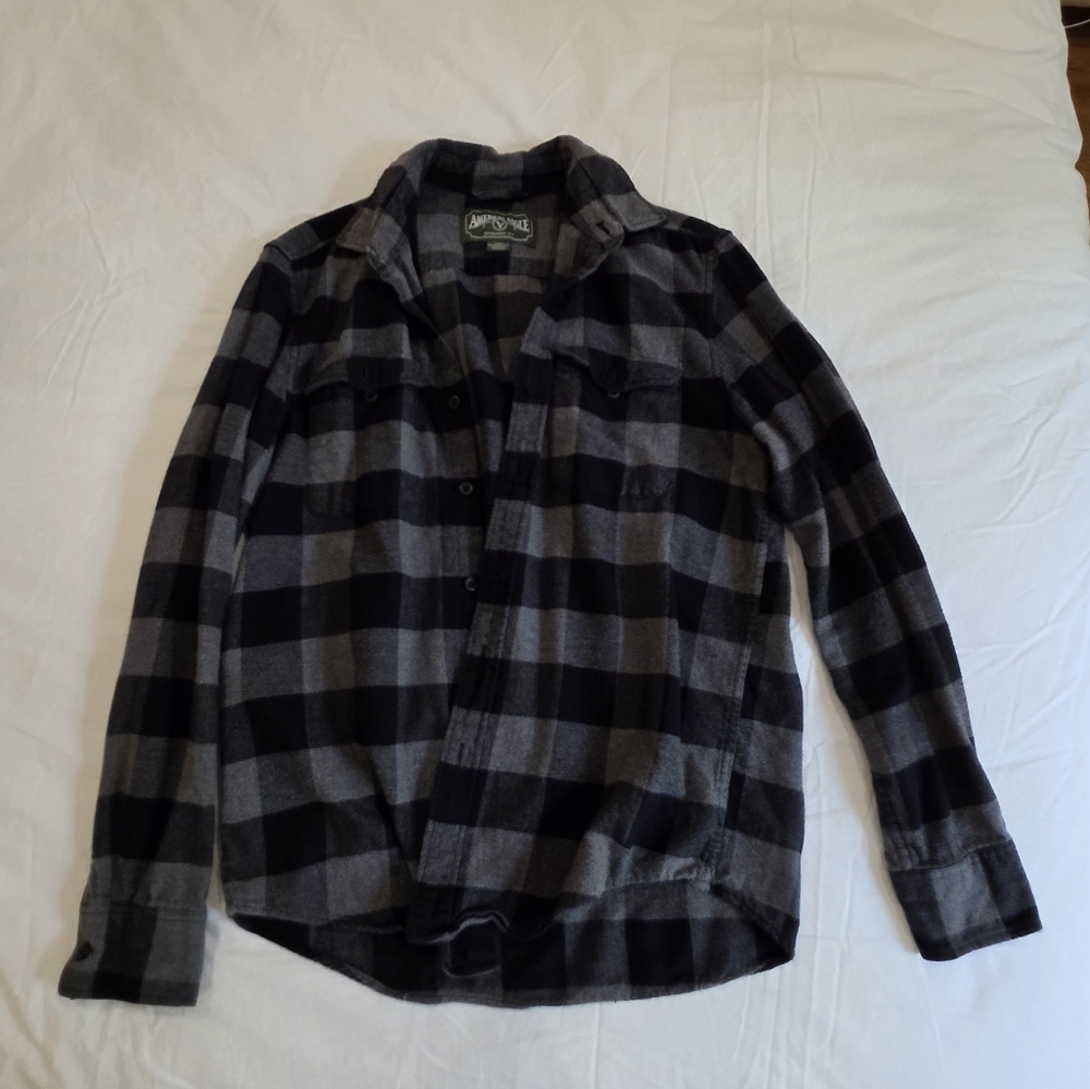 American Eagle Outfitters Black and Gray Checkered Shirt